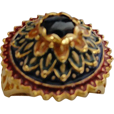 Genuine Blue Sapphire Thai Floral Ring, Sterling With 22 K Gold Plating Genuine Blue Sapphire Thai Floral Ring, Sterling With 22 K Gold Plating