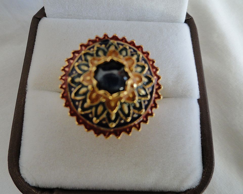 Genuine Blue Sapphire Thai Floral Ring, Sterling With 22 K Gold Plating Genuine Blue Sapphire Thai Floral Ring, Sterling With 22 K Gold Plating