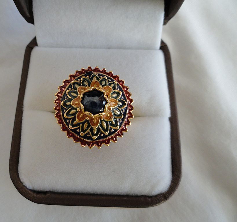 Genuine Blue Sapphire Thai Floral Ring, Sterling With 22 K Gold Plating Genuine Blue Sapphire Thai Floral Ring, Sterling With 22 K Gold Plating