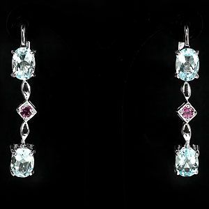 Blue Topaz and Rhodolite Garnet Earrings, Pierced. Blue Topaz and Rhodolite Garnet Earrings, Pierced.