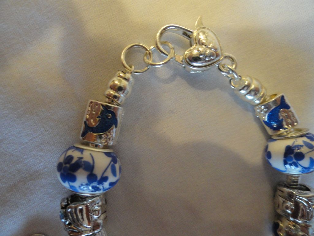 PANDORA Style Blue & White Charm Bracelet In Sterling Silver PANDORA Style Blue & White Charm Bracelet In Sterling Silver