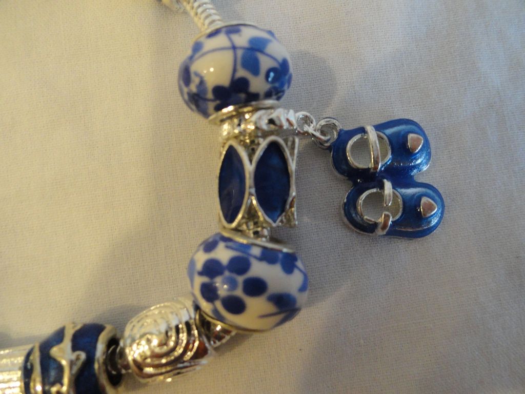 PANDORA Style Blue & White Charm Bracelet In Sterling Silver PANDORA Style Blue & White Charm Bracelet In Sterling Silver