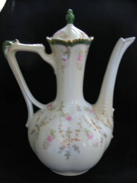 RS Prussia Rare Chocolate Pot, Hand Painted Roses & Gold RS Prussia Rare Chocolate Pot, Hand Painted Roses & Gold