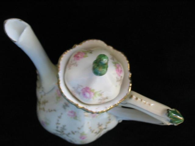 RS Prussia Rare Chocolate Pot, Hand Painted Roses & Gold RS Prussia Rare Chocolate Pot, Hand Painted Roses & Gold