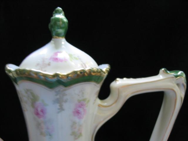 RS Prussia Rare Chocolate Pot, Hand Painted Roses & Gold RS Prussia Rare Chocolate Pot, Hand Painted Roses & Gold