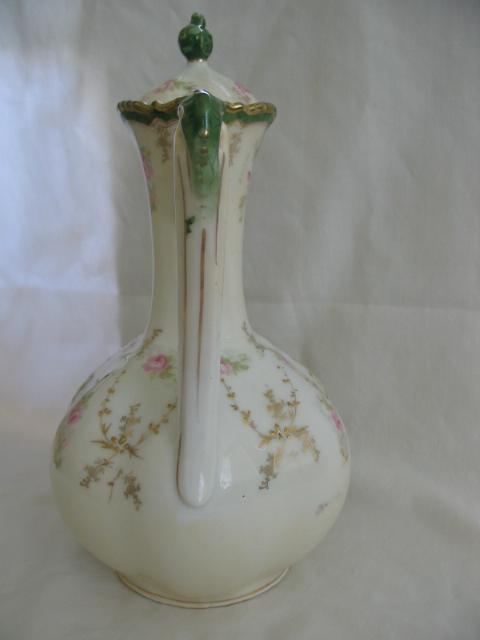 RS Prussia Rare Chocolate Pot, Hand Painted Roses & Gold RS Prussia Rare Chocolate Pot, Hand Painted Roses & Gold