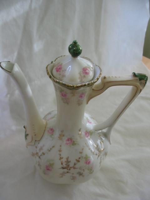 RS Prussia Rare Chocolate Pot, Hand Painted Roses & Gold RS Prussia Rare Chocolate Pot, Hand Painted Roses & Gold