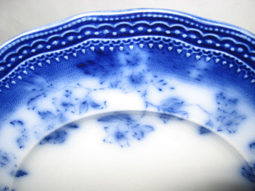 Flow Blue 9" "Prussia" Floral Embossed Plate Flow Blue 9" "Prussia" Floral Embossed Plate