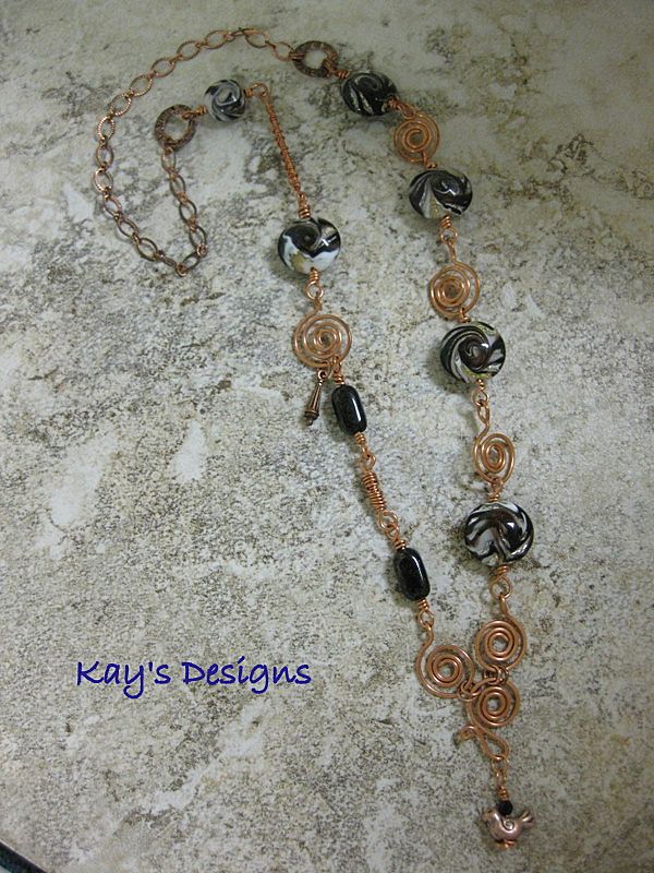 Curls and Swirls Lampwork Copper Necklace Curls and Swirls Lampwork Copper Necklace