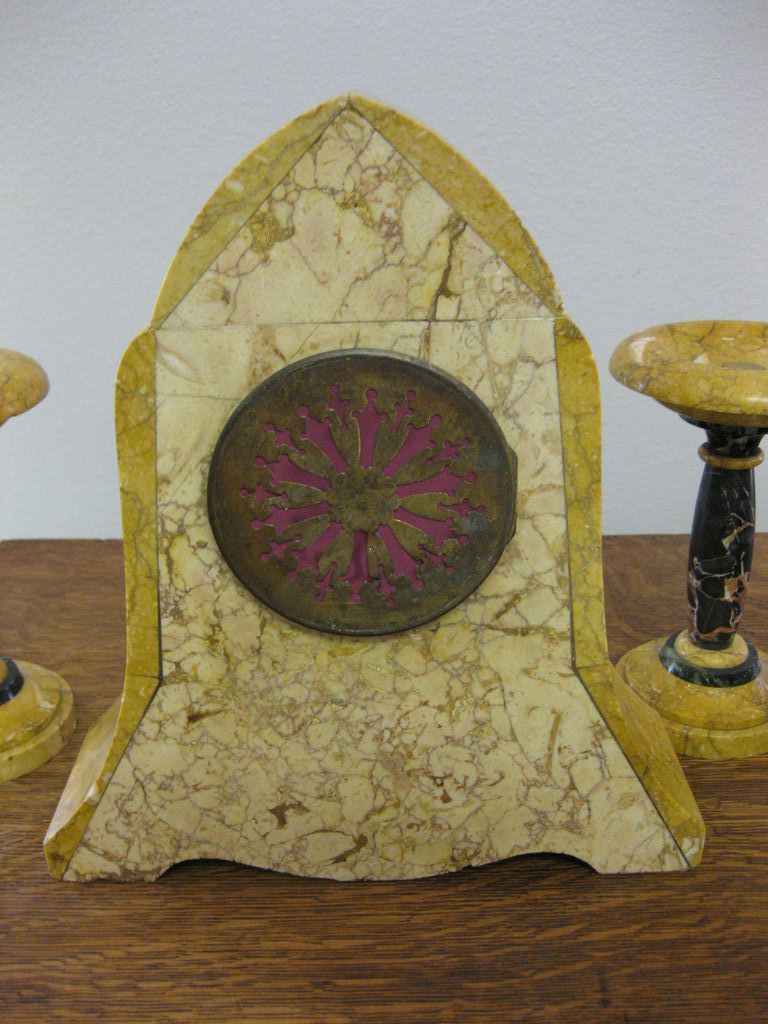 Japy French Art Deco 3-piece marble mantel set Japy French Art Deco 3-piece marble mantel set