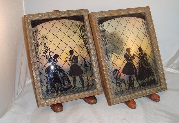 Pair of Reverse Painted Pictures on Bubble Glass Pair of Reverse Painted Pictures on Bubble Glass