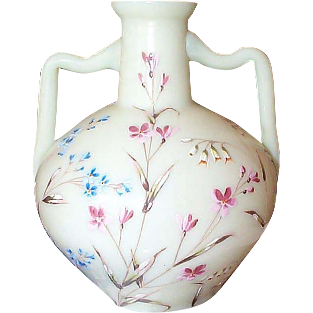 Custard Vase with Enameled Flowers Decoration Custard Vase with Enameled Flowers Decoration