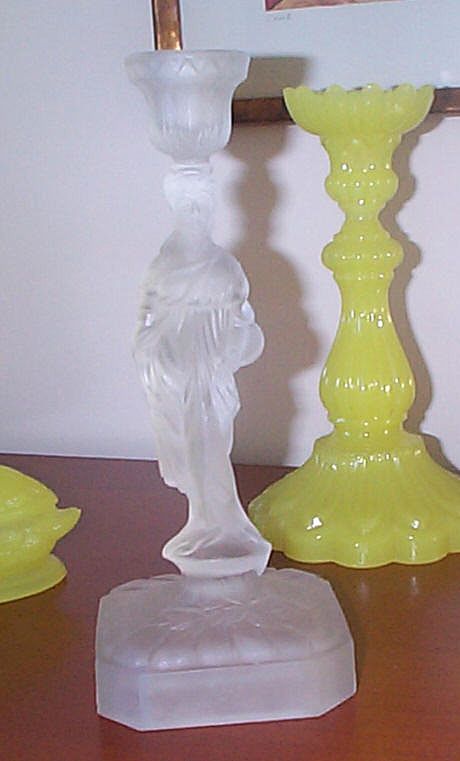 Vallerysthal Pressed Glass Artist Candlestick C 1907 or Before Vallerysthal Pressed Glass Artist Candlestick C 1907 or Before