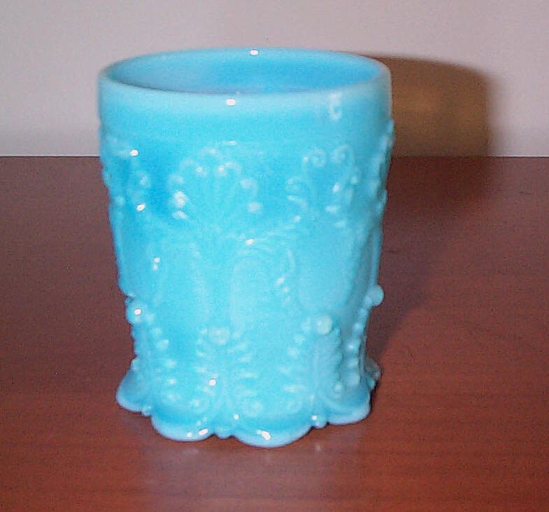 4 European Blue Opaque Lacy Type Tumblers 4 European Blue Opaque Lacy Type Tumblers