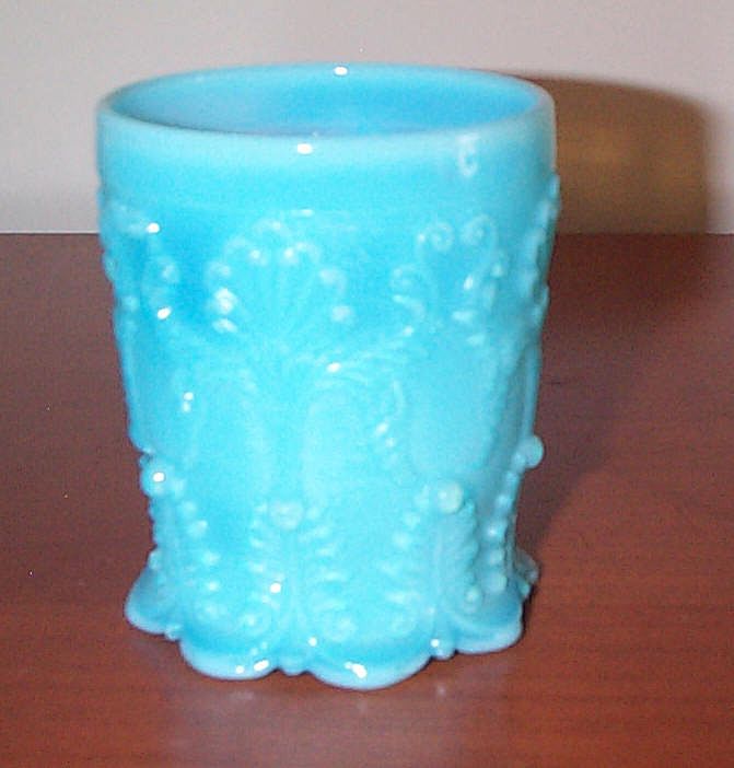 4 European Blue Opaque Lacy Type Tumblers 4 European Blue Opaque Lacy Type Tumblers