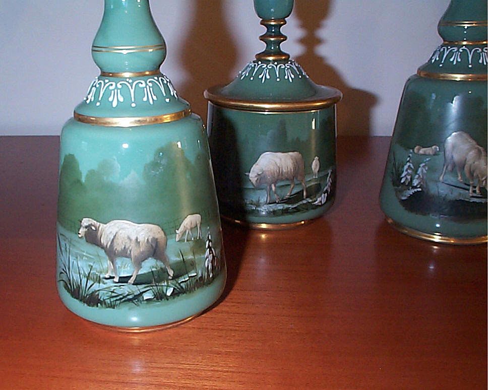 3 Piece Figural Glass Cologne Perfume Vanity Set - C 1880's 3 Piece Figural Glass Cologne Perfume Vanity Set - C 1880's