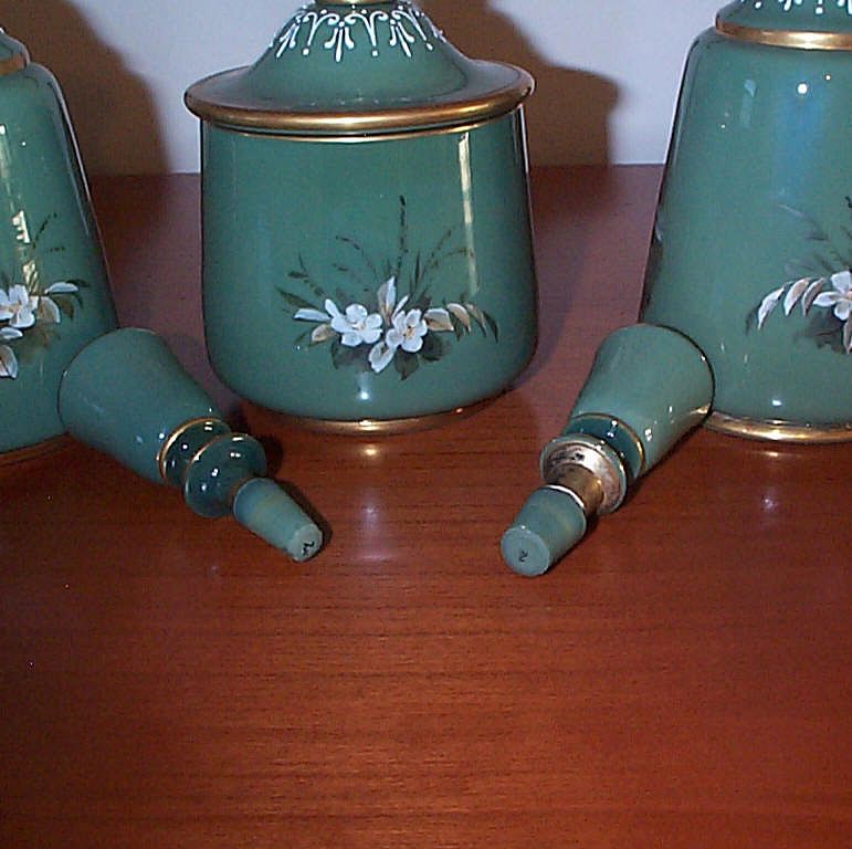 3 Piece Figural Glass Cologne Perfume Vanity Set - C 1880's 3 Piece Figural Glass Cologne Perfume Vanity Set - C 1880's