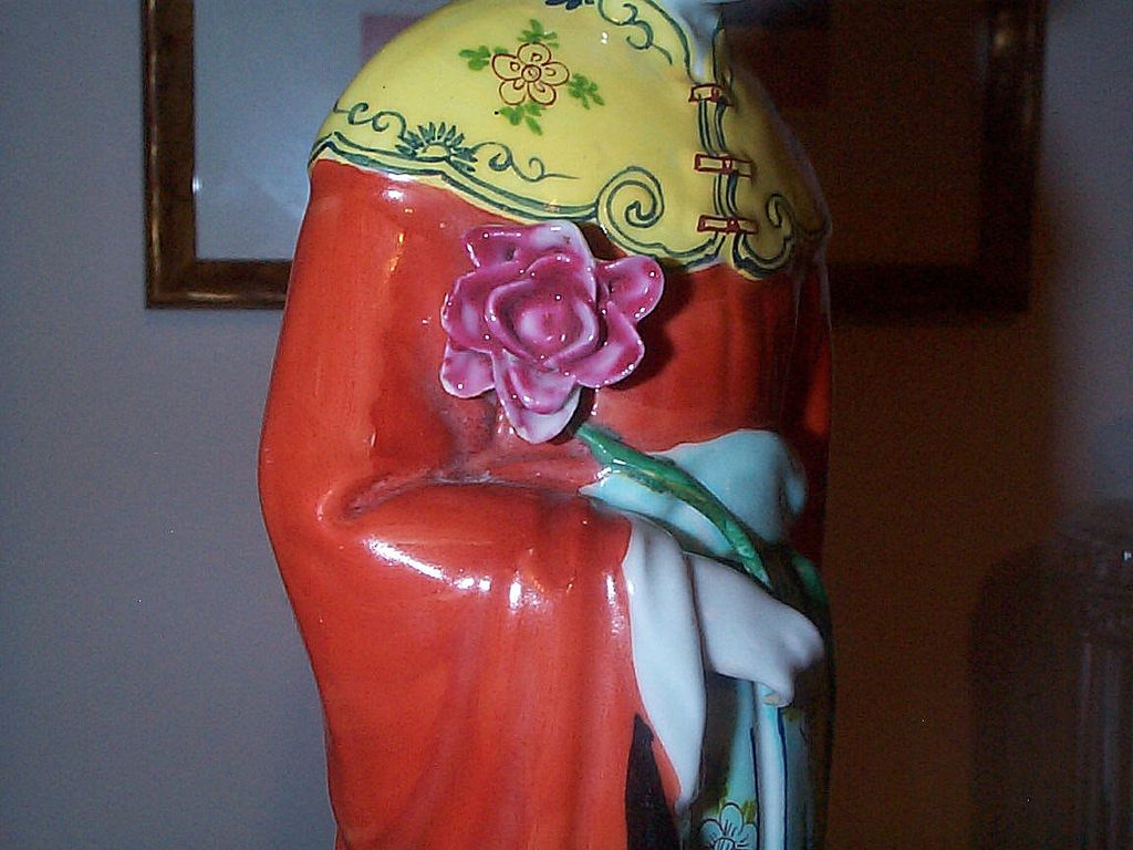 Tall 19C/Early 20th Century Chinese Figurine Holding Lotus Flower Tall 19C/Early 20th Century Chinese Figurine Holding Lotus Flower