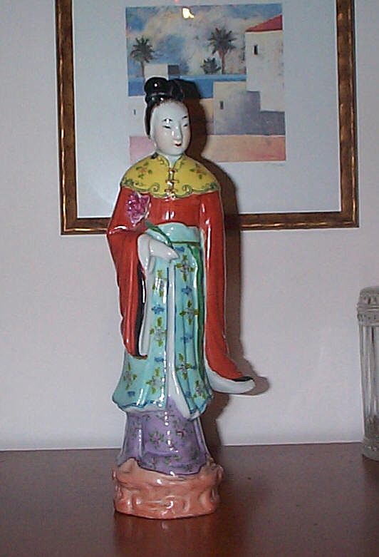 Tall 19C/Early 20th Century Chinese Figurine Holding Lotus Flower Tall 19C/Early 20th Century Chinese Figurine Holding Lotus Flower