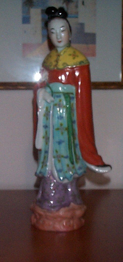 Tall 19C/Early 20th Century Chinese Figurine Holding Lotus Flower Tall 19C/Early 20th Century Chinese Figurine Holding Lotus Flower