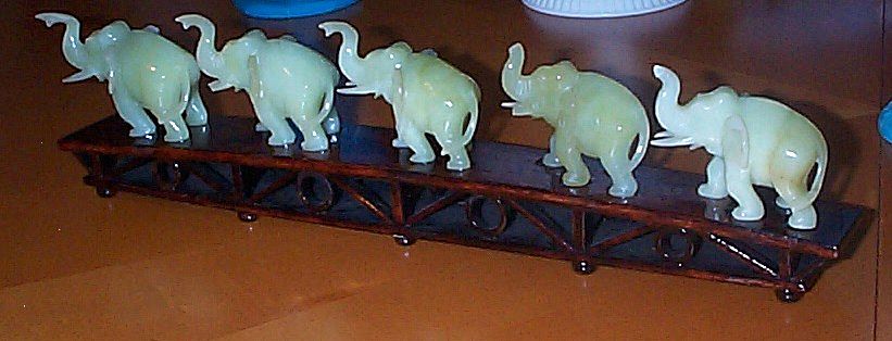 Five Jade Elephants with Stand. Five Jade Elephants with Stand.