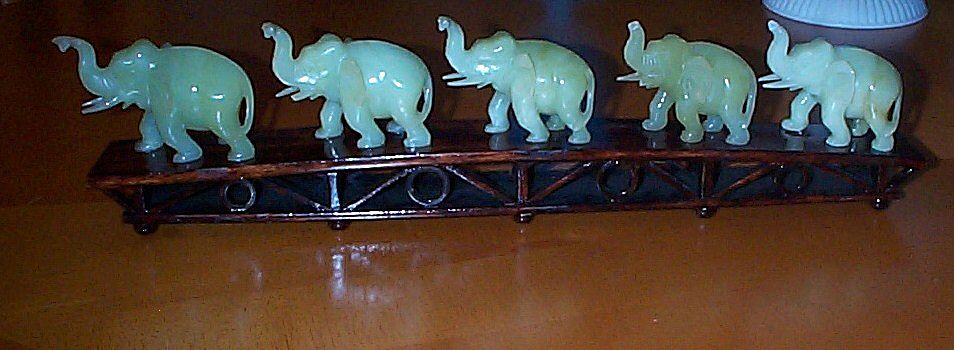 Five Jade Elephants with Stand. Five Jade Elephants with Stand.