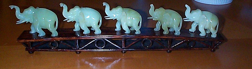 Five Jade Elephants with Stand. Five Jade Elephants with Stand.