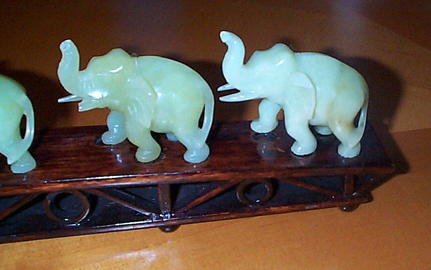 Five Jade Elephants with Stand. Five Jade Elephants with Stand.
