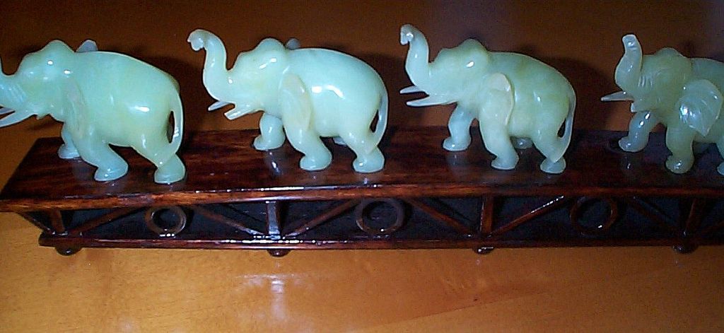 Five Jade Elephants with Stand. Five Jade Elephants with Stand.