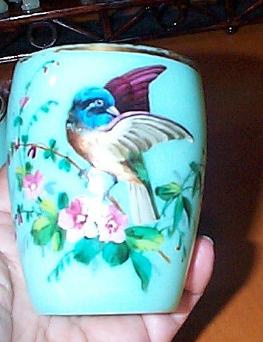 Opaline Punch Cups with Raised Enameled Decorations of Birds Opaline Punch Cups with Raised Enameled Decorations of Birds