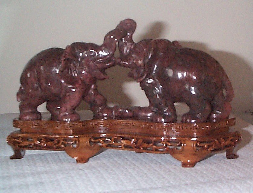 Hard Stone Carving of Two Elephants with Stand Hard Stone Carving of Two Elephants with Stand