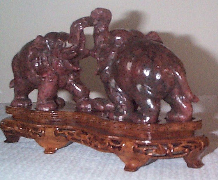 Hard Stone Carving of Two Elephants with Stand Hard Stone Carving of Two Elephants with Stand
