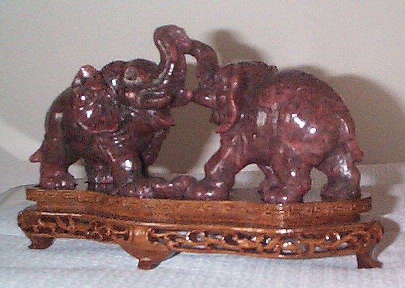 Hard Stone Carving of Two Elephants with Stand Hard Stone Carving of Two Elephants with Stand