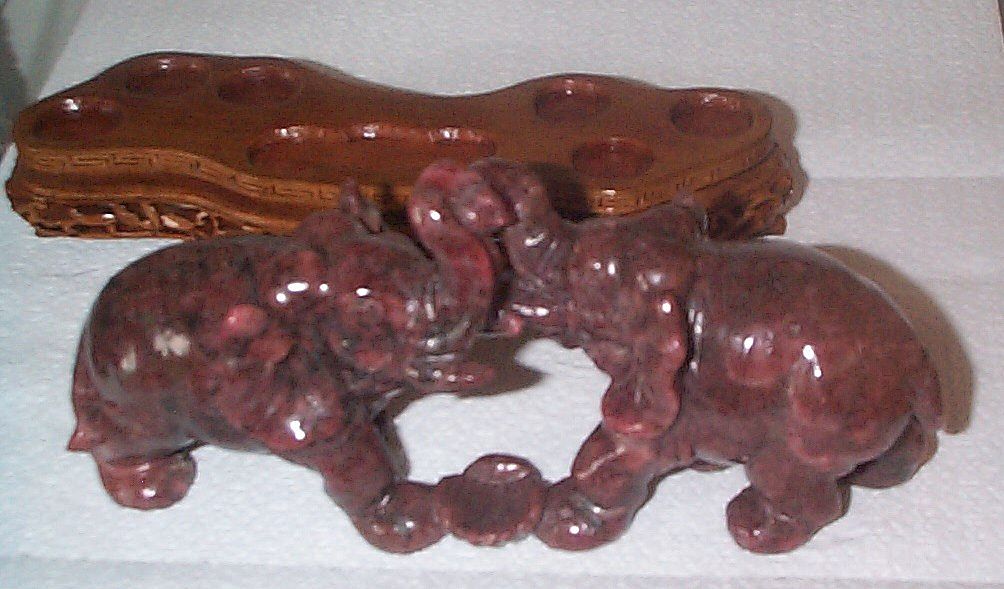 Hard Stone Carving of Two Elephants with Stand Hard Stone Carving of Two Elephants with Stand