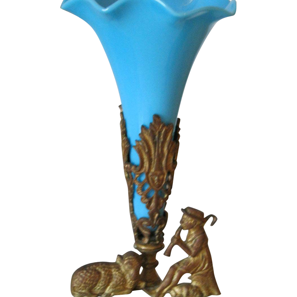 Opaline Vase in European Bronze Holder/Marble Base Opaline Vase in European Bronze Holder/Marble Base