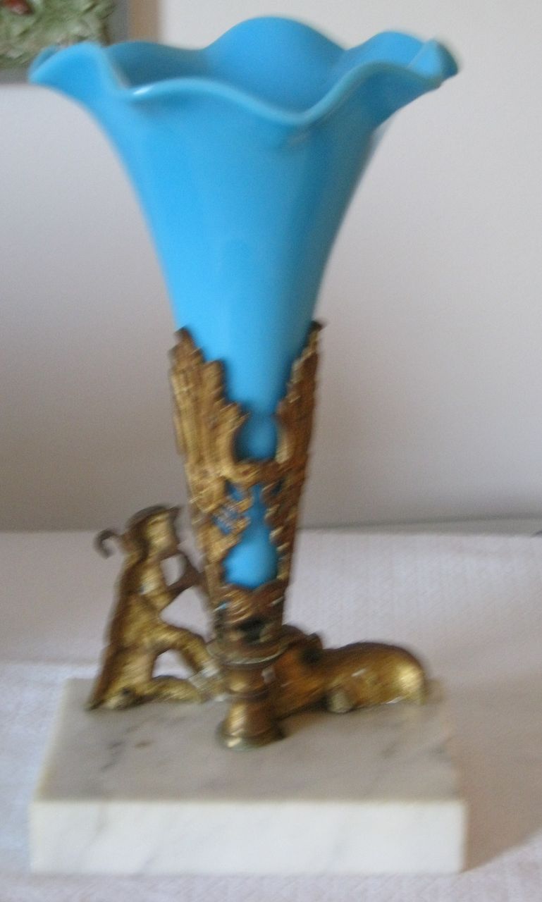 Opaline Vase in European Bronze Holder/Marble Base Opaline Vase in European Bronze Holder/Marble Base