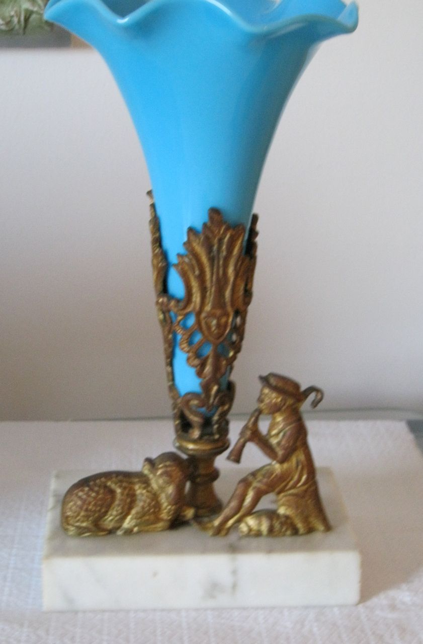 Opaline Vase in European Bronze Holder/Marble Base Opaline Vase in European Bronze Holder/Marble Base