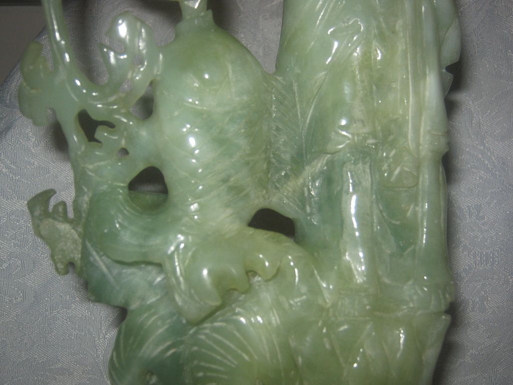 Jade Carving of Immortal Woman He Qiong( He Xiangu) With Lotus Flower & Fish Jade Carving of Immortal Woman He Qiong( He Xiangu) With Lotus Flower & Fish