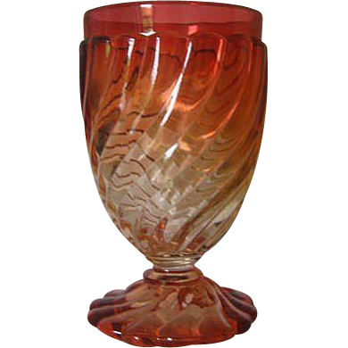 Signed Depose Baccarat Water Goblet - Rose Tiente - Bambous Pattern Signed Depose Baccarat Water Goblet - Rose Tiente - Bambous Pattern