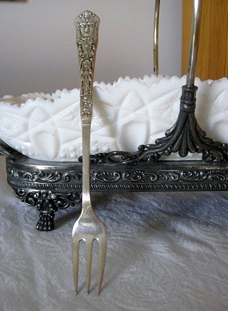 Antique Milk Glass Celery Tray in Silver Holder By Bergh s/p Co . C. 1890-1900 Antique Milk Glass Celery Tray in Silver Holder By Bergh s/p Co . C. 1890-1900
