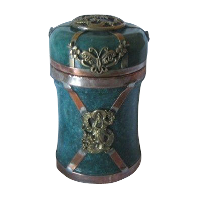 Signed Small Hardstone Covered Box With Guan Yin Signed Small Hardstone Covered Box With Guan Yin