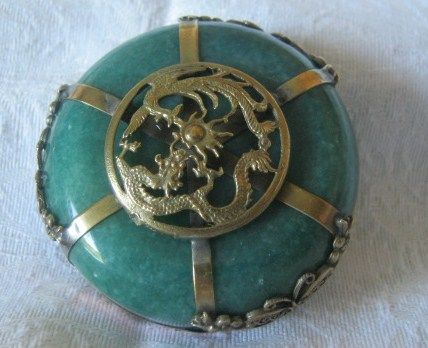 Signed Small Hardstone Covered Box With Guan Yin Signed Small Hardstone Covered Box With Guan Yin