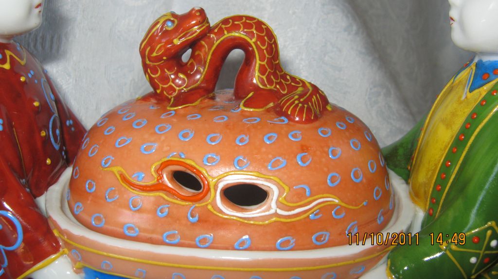 Chinese Incense Burner - Two Children carrying Covered Box With Dragon Chinese Incense Burner - Two Children carrying Covered Box With Dragon