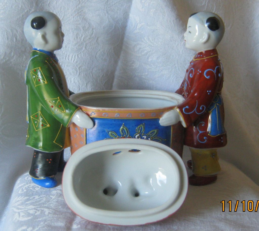 Chinese Incense Burner - Two Children carrying Covered Box With Dragon Chinese Incense Burner - Two Children carrying Covered Box With Dragon