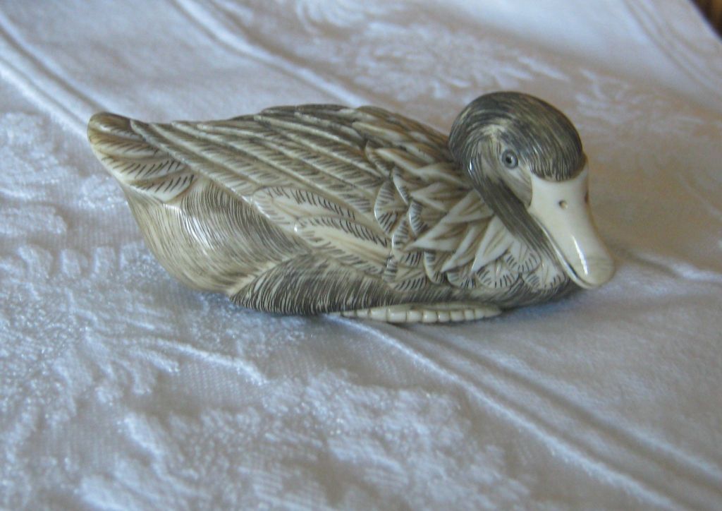 Signed Carved Ivory Duck Signed Carved Ivory Duck