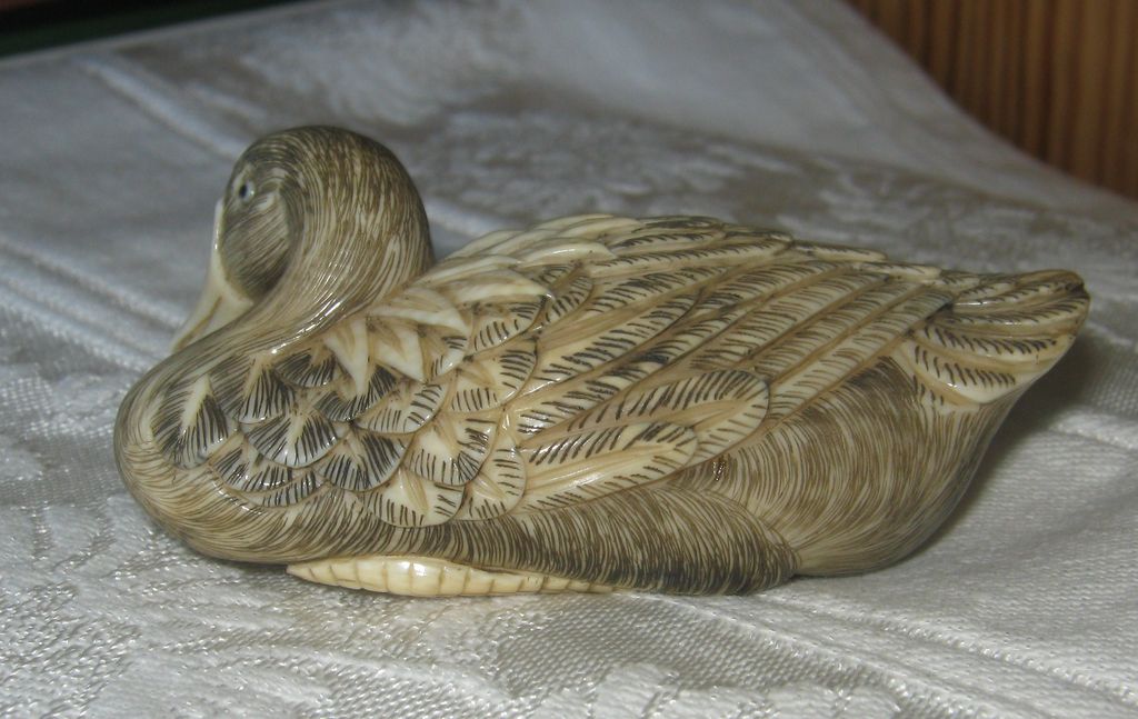 Signed Carved Ivory Duck Signed Carved Ivory Duck