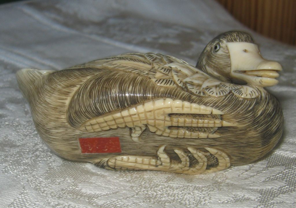 Signed Carved Ivory Duck Signed Carved Ivory Duck
