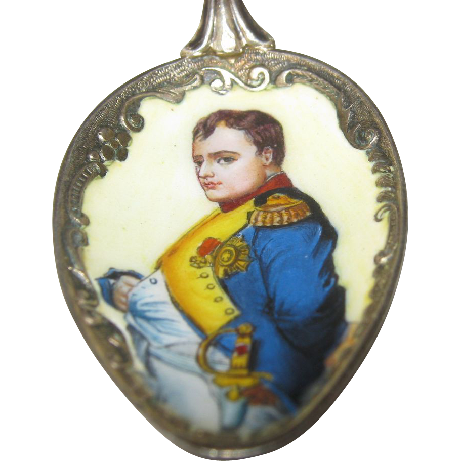 Napoleon Enameled Figural Spoon - 800 Silver Napoleon Enameled Figural Spoon - 800 Silver