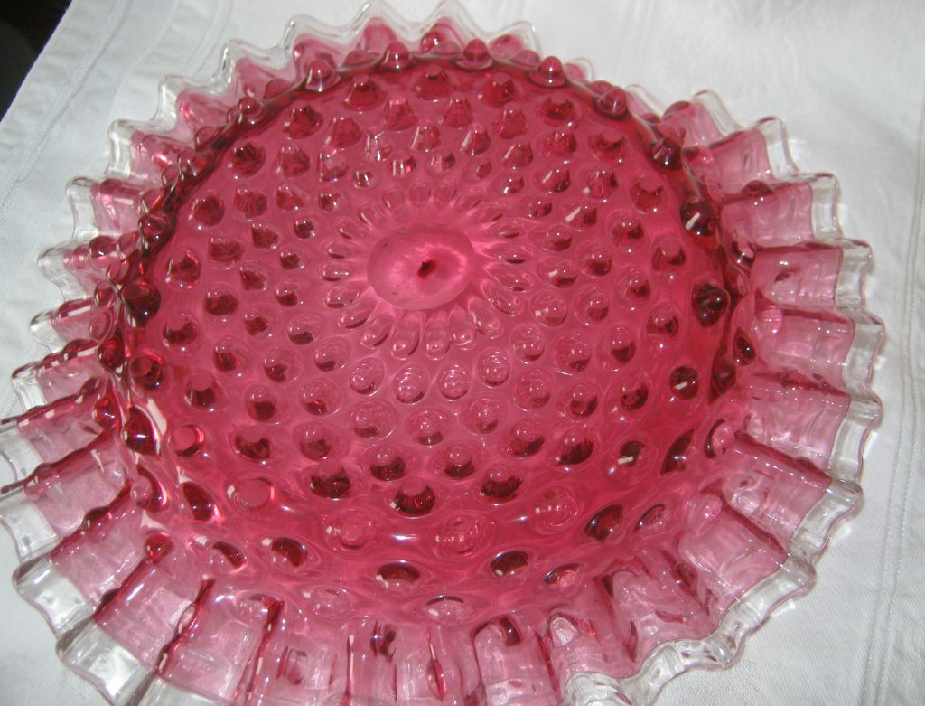 Rare Hobbs Brockunier Dew Drop Cranberry Glass Plate/Bride Bowl Rare Hobbs Brockunier Dew Drop Cranberry Glass Plate/Bride Bowl