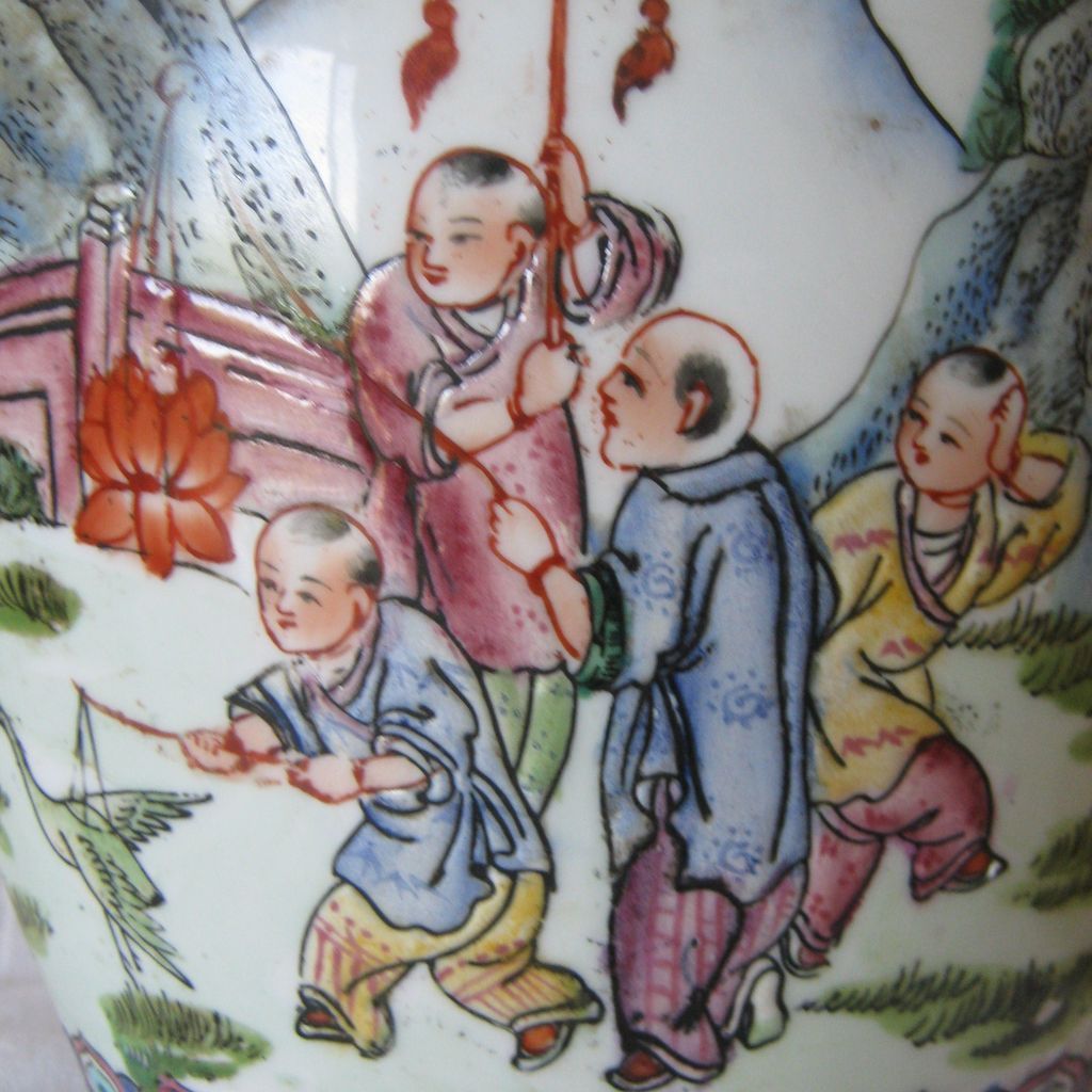 Early Republic Famille Verte Vase - Height 14 Inches - Children at Play Early Republic Famille Verte Vase - Height 14 Inches - Children at Play